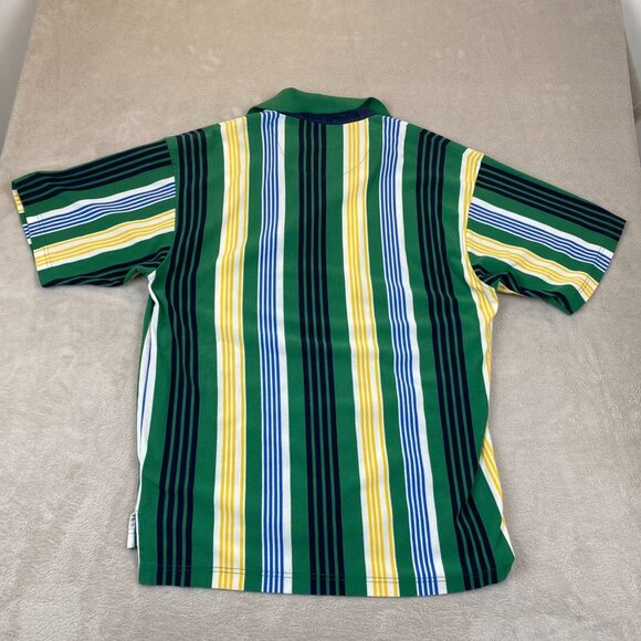 Vintage Bugle Boy Mens Polo Shirt XL Short Sleeve Pinstriped Casual Retro Green - Picture 6 of 6